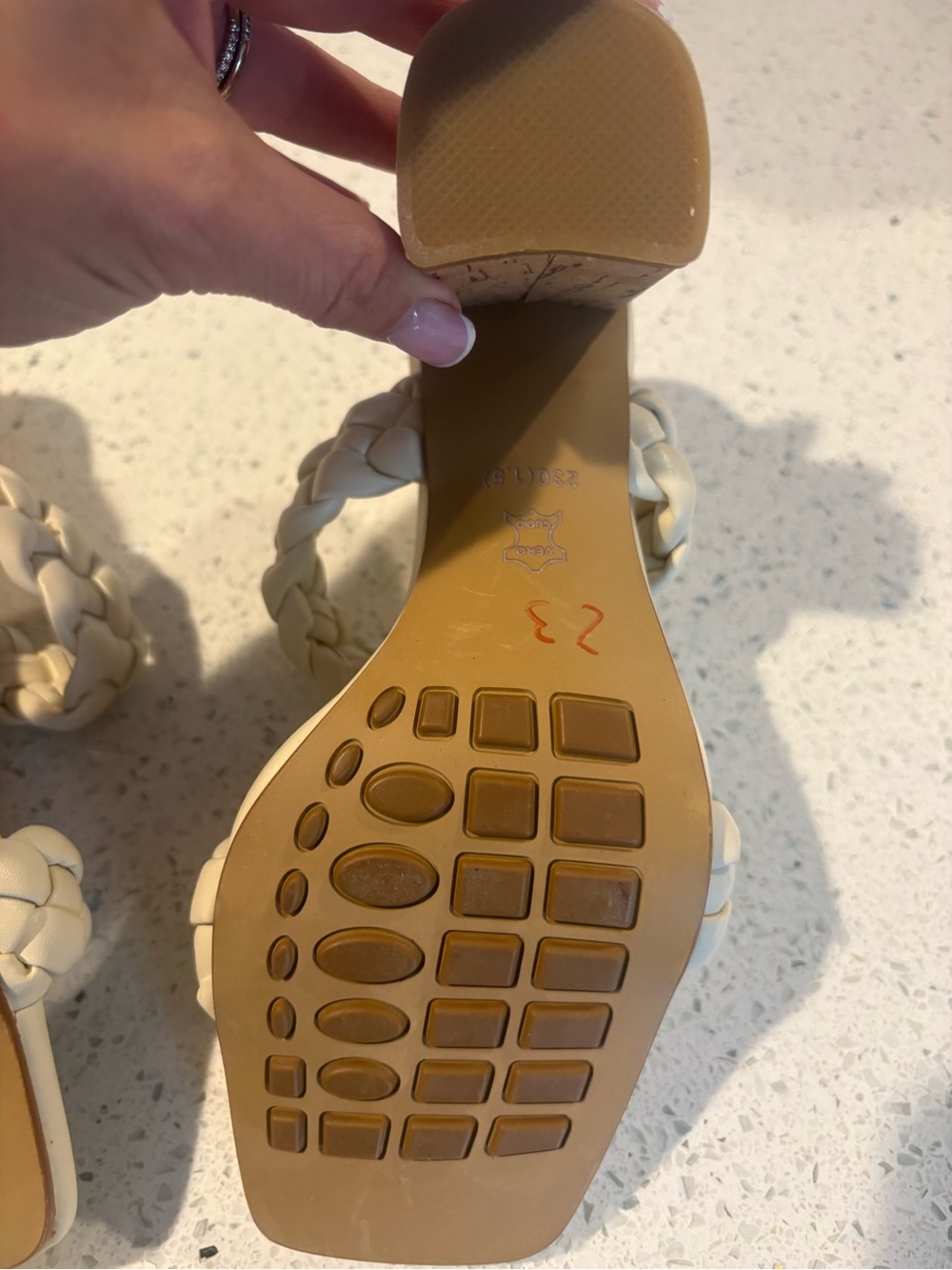 Braided Strap Cork Block Heel Sandals in Cream - Picture 8 of 9